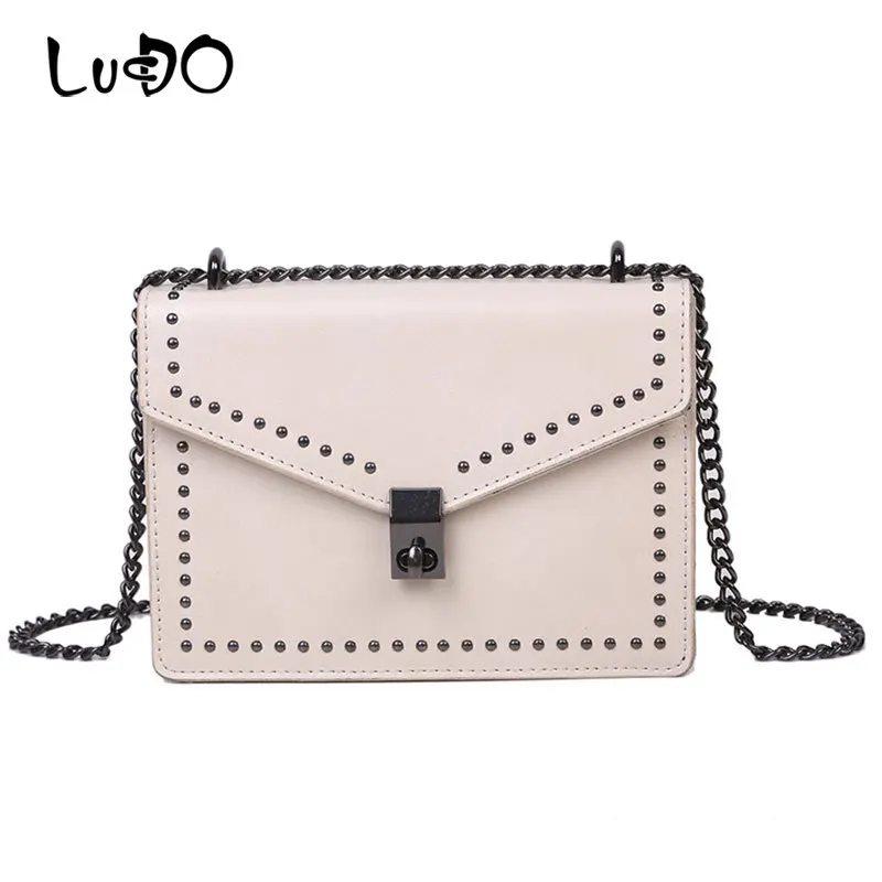 

LUCDO Vintage Rivets Chain Square bag High quality PU Leather Shoulder Messenger Bag 2020 Fashion New Luxury Brand Handbag
