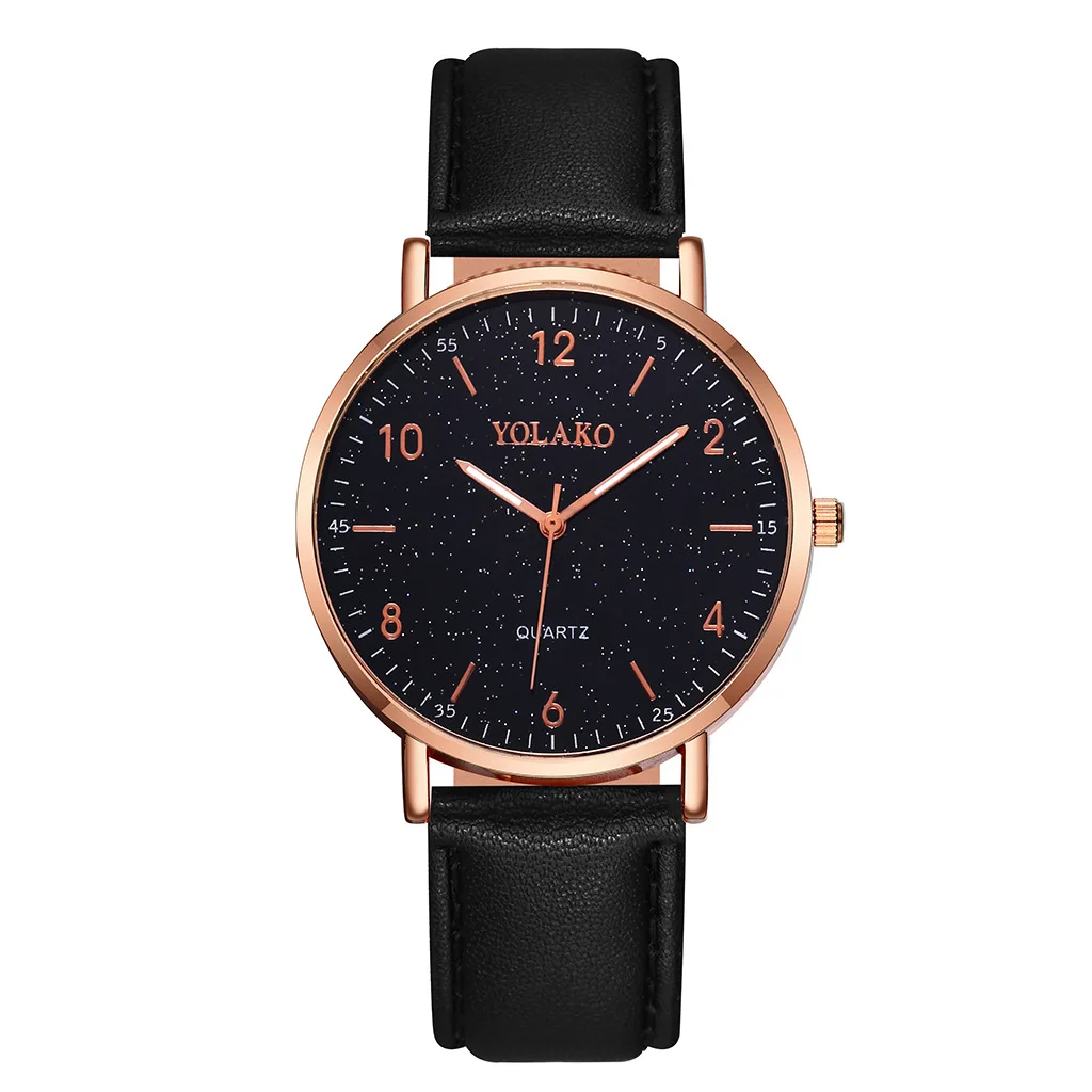 

Simple Watch For Women Fashion Female Wrist Watches Business Black Leather Strap Starry Sky Digital Ladies Quartz Watch Bracelet