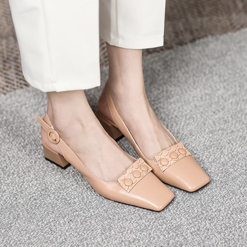

MEMUNIA 2021 Newest Genuine Leather Shoes Women Pumps Square Toe Buckle Comfortable Single Shoes Dress Party Shoes Ladies