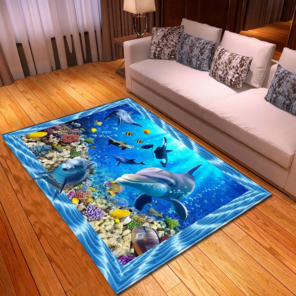 

3D Sea World Carpet for living room and bedroom Kids rugs Dolphin Series Carpet Hallway Dining Room Floor Mat customized
