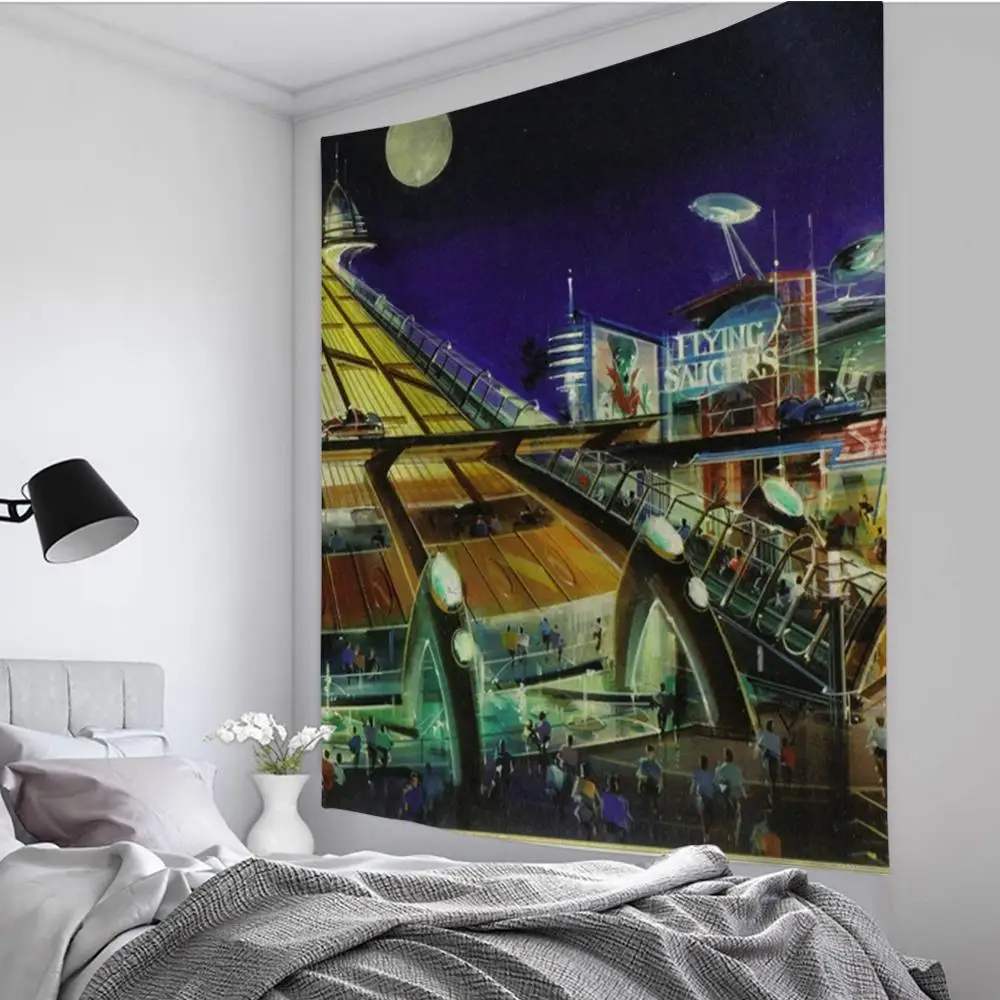 

Creative Technology City Print Tapestry Elegant Living Room Bedroom Decorative Wall Hanging Stylish Home Blanket Accessories