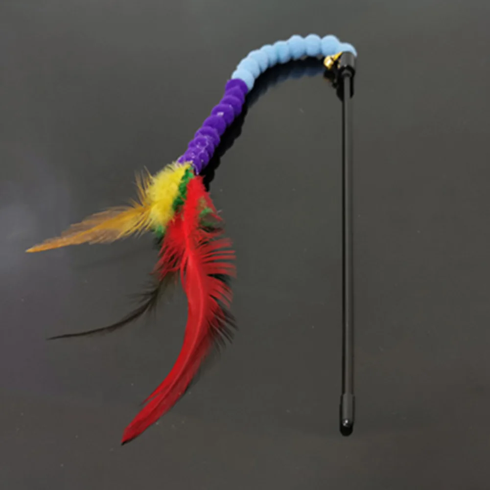 

5Pcs Colorful Feather Bell Plush Ball Pet Cats Teaser Stick Wand Interactive Toy