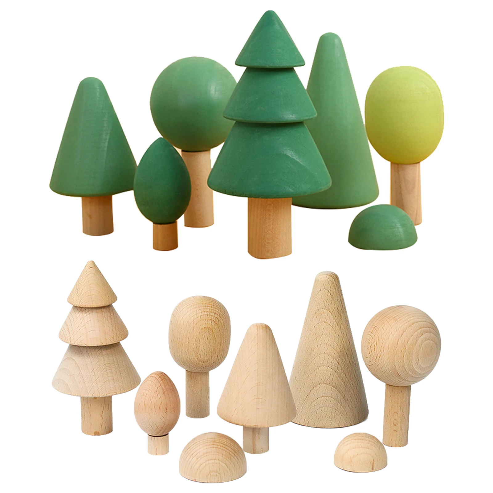

7/Set Wood Blocks Building Stacking Tree Shape Stacker Game Development Montessori Handcrafted Fun Toy Gift Home Decor