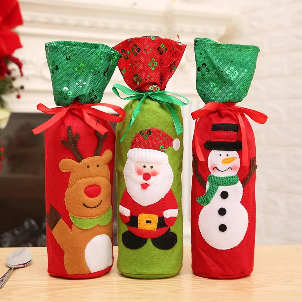 Non Woven Wine Bottle Cover Christmas Decoration Kitchen Table New Year Dinner Party For Covers|Носки и держатели для