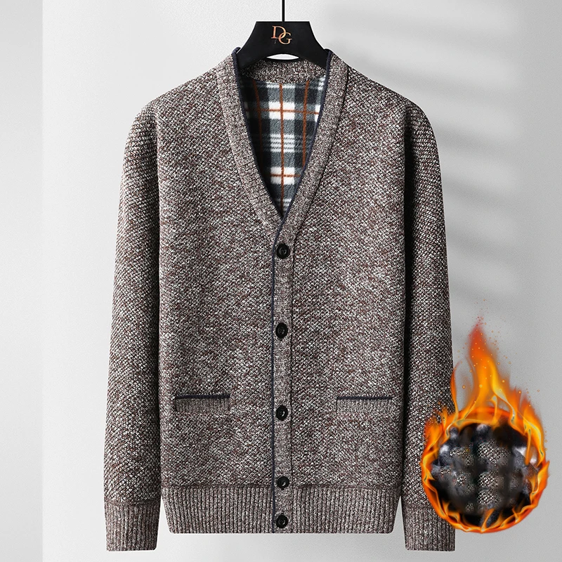 

2022 Fall/Winter Men's Sweater Jacket Faux Fur Wool Sweater Jacket Men's Button Knit Thick Jacket Warm Casual Knit Cardigan
