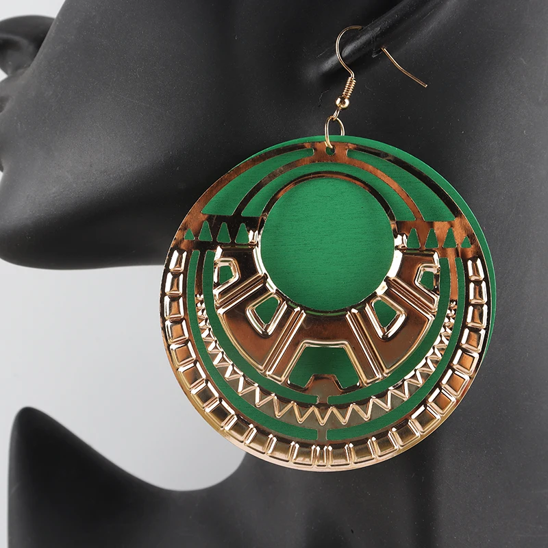 

Free shipping!2021 Hot Sale African Round Gold Wood Wooden Earrings can mixed colors