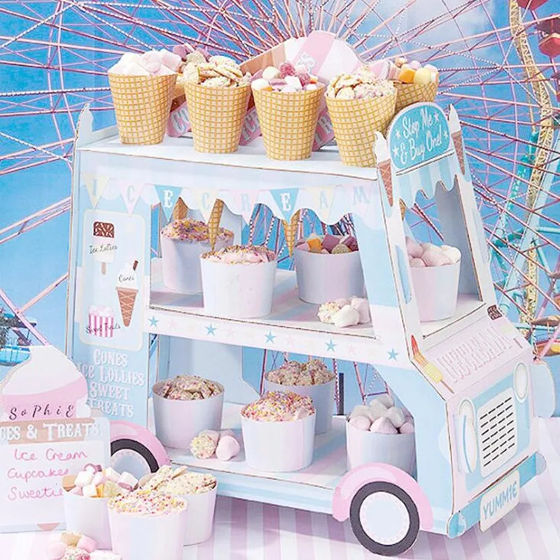 

Paper Cake Decoration Car Shape Cake Topper Ice Cream Van Stand Cars Display Stand Cupcake Holder Kids Birthday Decoration