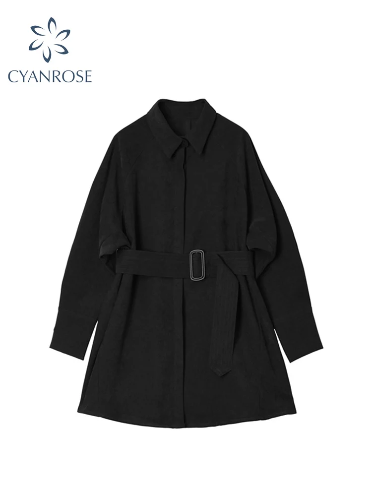 Женская блузка с поясом черная винтажная рубашка на пуговицах длинным рукавом