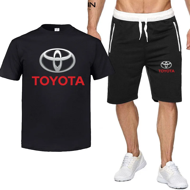 

2021 Summer Men's Brand Toyota Car Logo T-Shirt Set 2-Piece Sportswear Sports Fitness Printed Short Sleeve + Shorts Suit