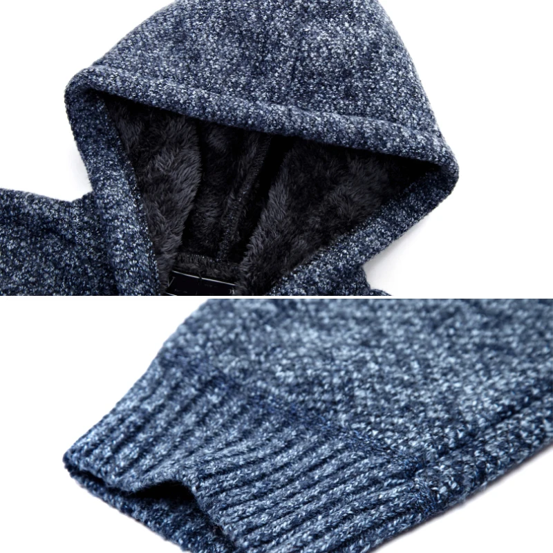 Мужской теплый шерстяной свитер MIACAWOR однотонный трикотажный на молнии с