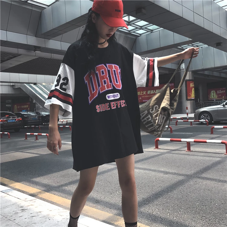 Large Size Oversized Fashion Nightdress Womens Summer BF Wind Harajuku Sleep Dress Young Girl Letters Cotton Printed Sleepshirt