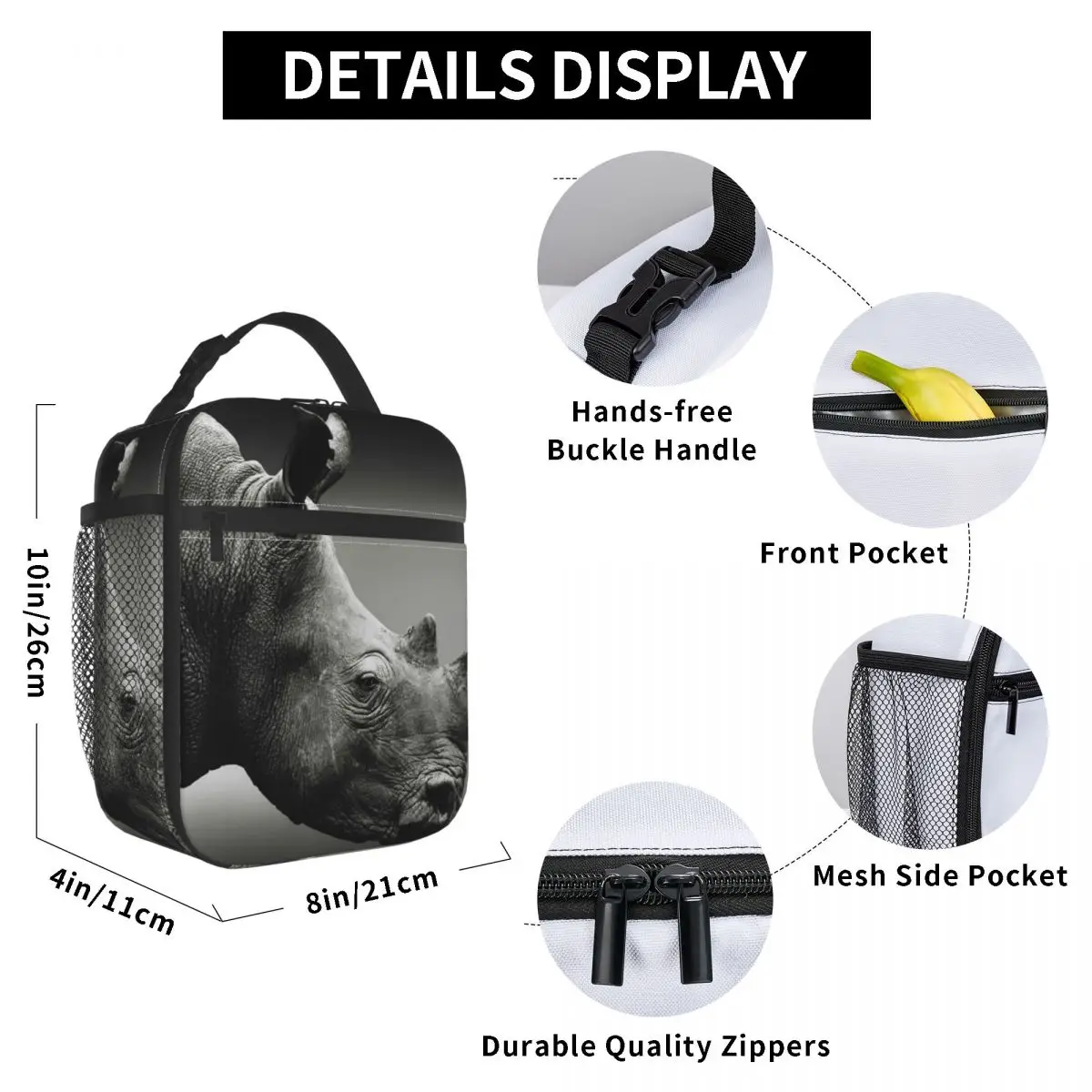 

High Alert Rhino Lunch Bag for Women Men Large Insulated Lunch Box with Water Bottle Holder and Pockets