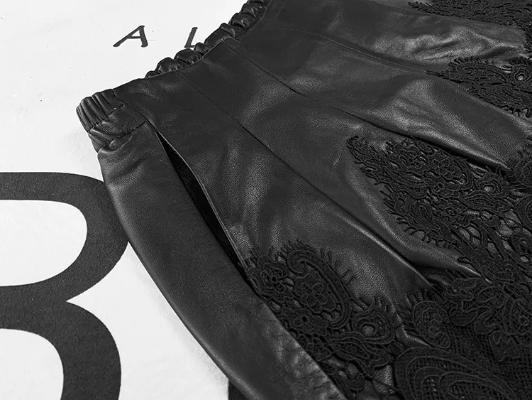 Spring Autumn 2021 fashion women's lace genuine leather shorts B783