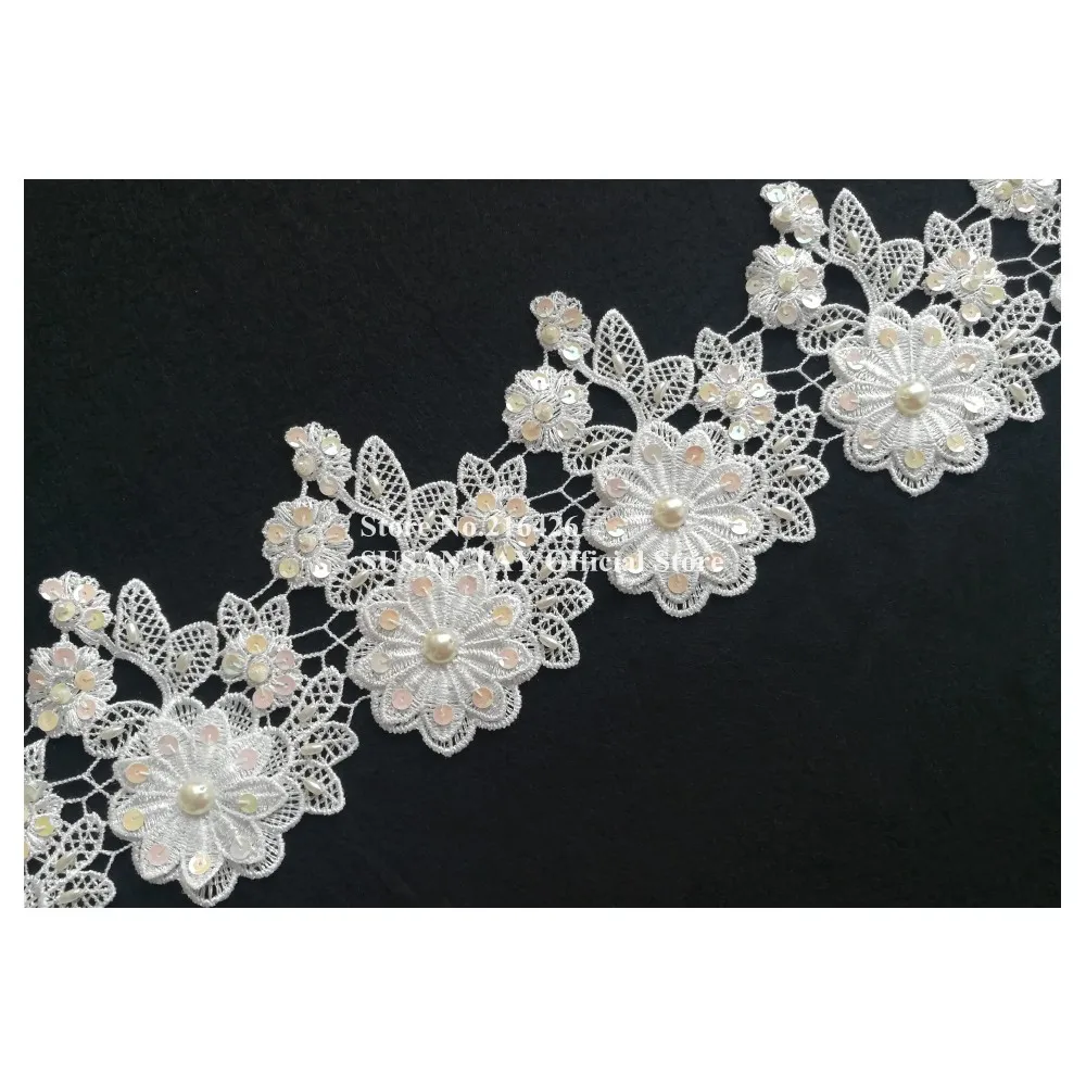 2 ярда/лот x ручная работа слоновая кость/Крем Блестки из бисера 2-слойная