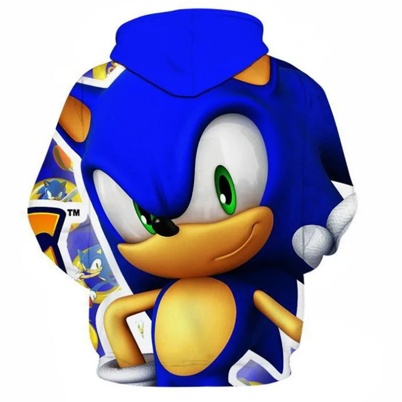 Sonic 3D Модный пуловер худи Повседневный свитер с длинными рукавами одежда для мальчиков и девочек с объемным рисунком тонкое пальто с героями мультфильмов для родителей и детей