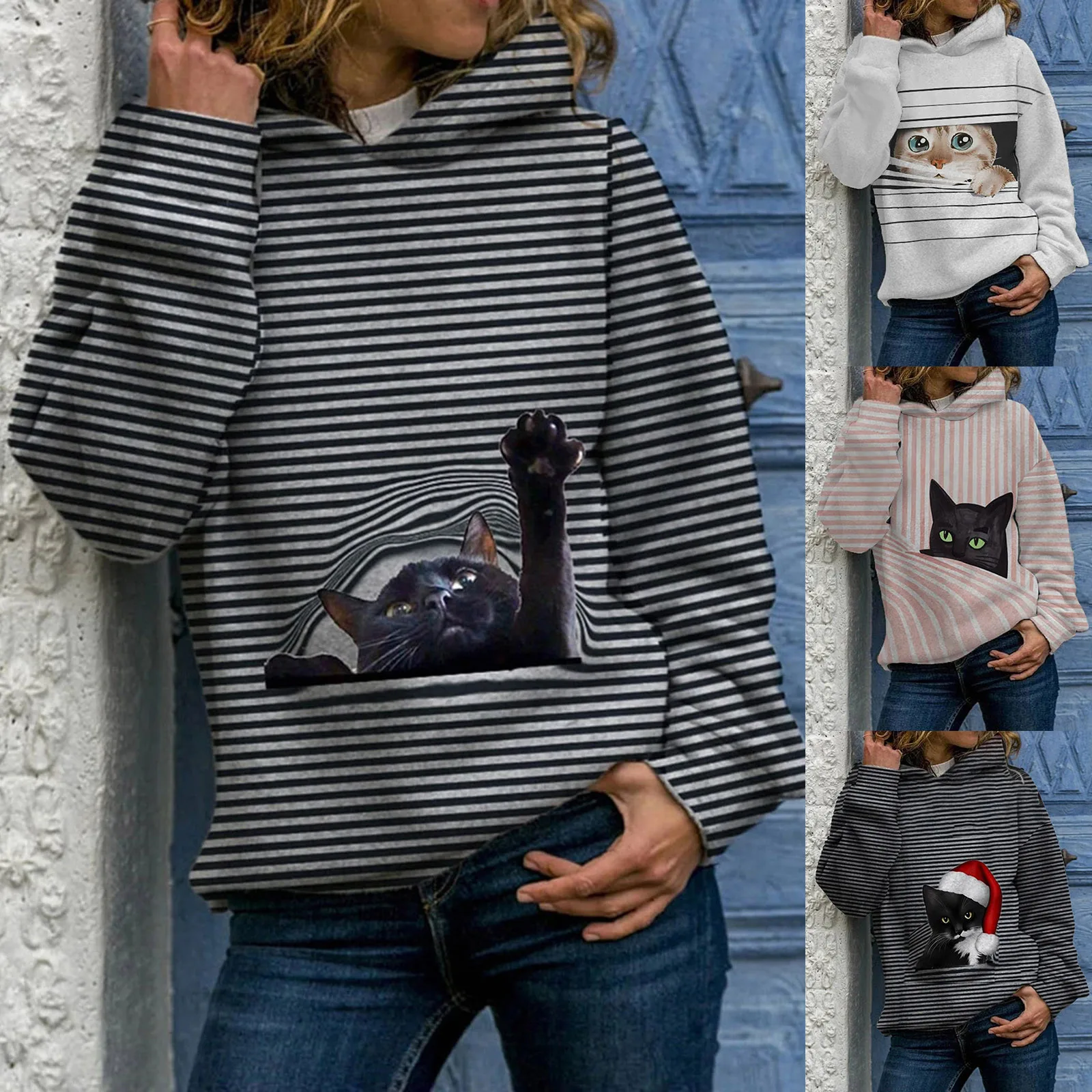 

Women Hollow Out Women Sweatshirts Plus Size 3d Animal Printed Pullover Long Sleeve O Neck Loose Tops Sweatshirts#G
