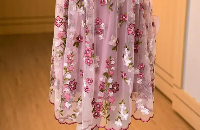 

2020 Spring Summer Womens Beads Appliques Flower Embroidery Dress with A Loose , Korea Woman Loose High Waisted Dresses