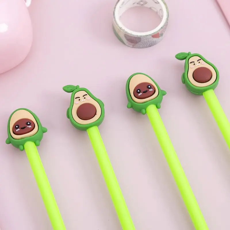 

4pcs 0.5mm Cute Face Expressions Avocado Gel Ink Pen Signature Neutral Writing