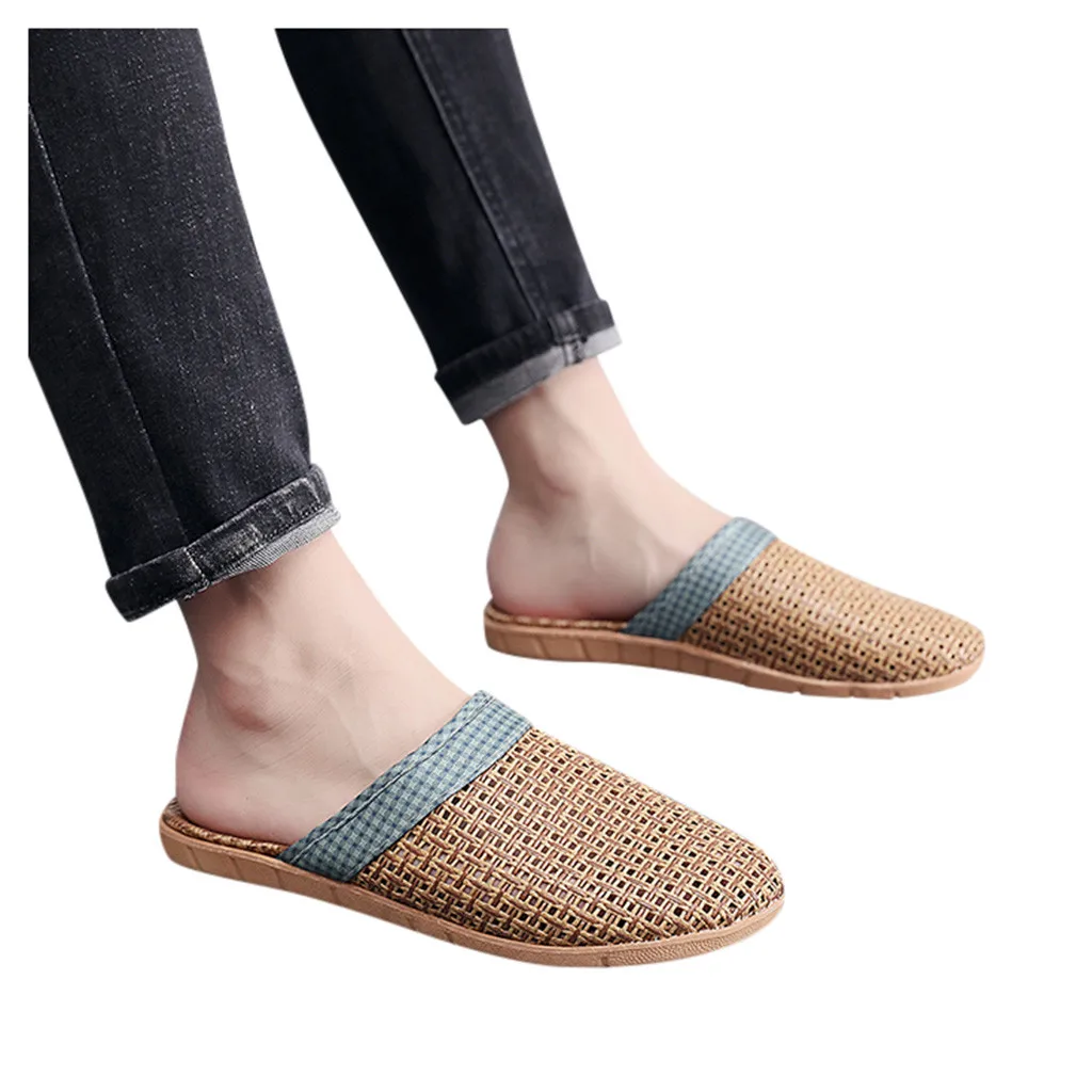 Мужские тапочки льняные Новые Летние повседневные шлепанцы льняная домашняя