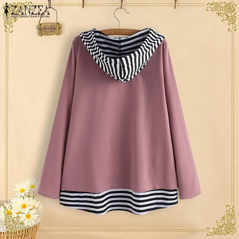 ZANZEA Женская Осенняя блузка с мультяшным котом толстовки капюшоном и длинным