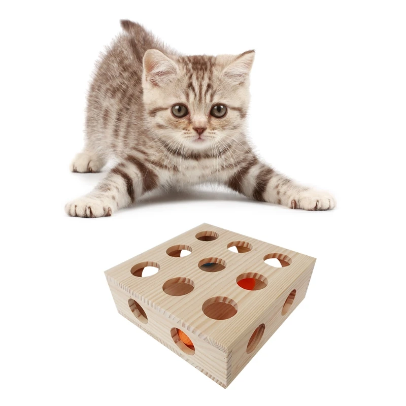 

X7AB Cat Wooden Box with Ball Inside Cat Supplies Interactive Durable Toys for Kitty Old Young Cat Exercise Supplies