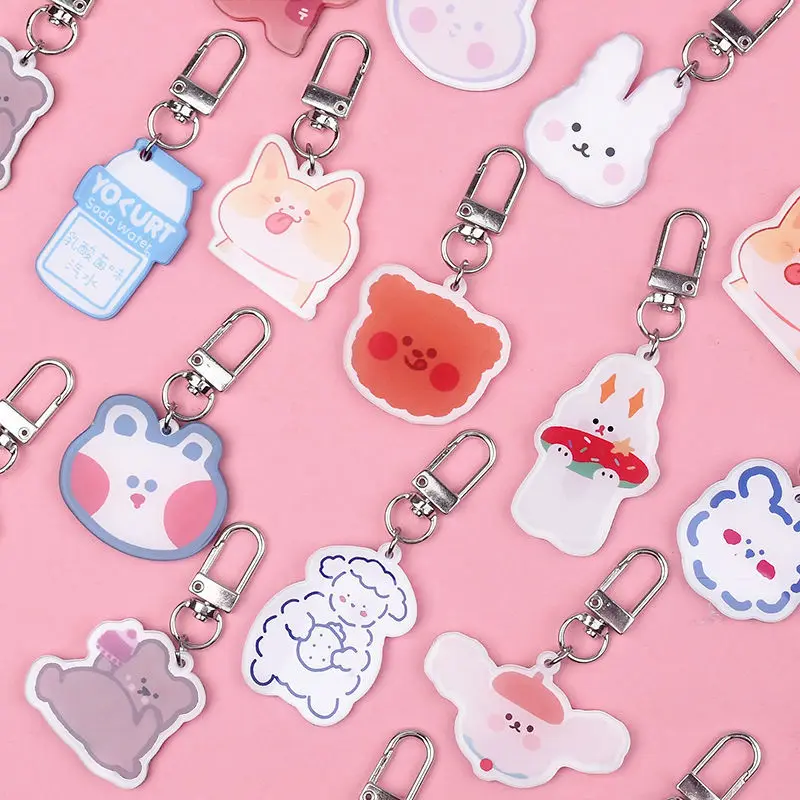 Брелок для ключей с мультяшным милым маленьким медведем двусторонний акриловый