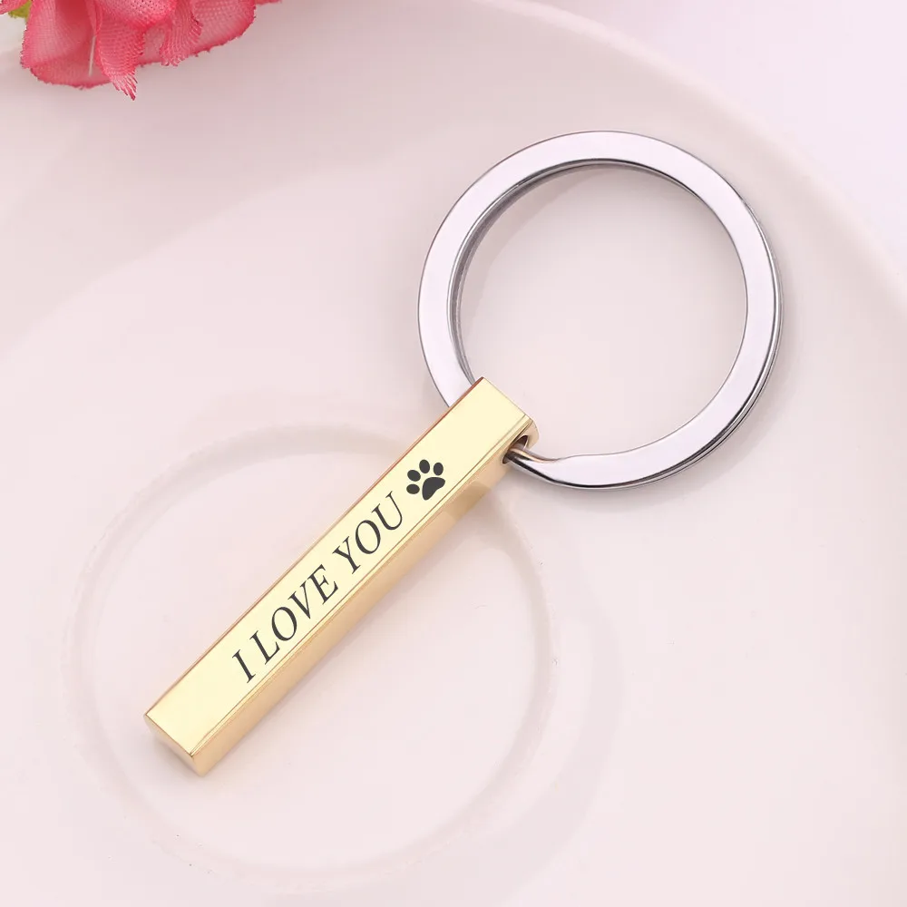 gold keychain Заказное ожерелье, четыре стороны, гравировка, персонализированный квадратный 3D бар, заказное имя, ожерелье из нержавеющей стали, кулон для женщин/мужчин, подарки - Окраска металла: gold keychain