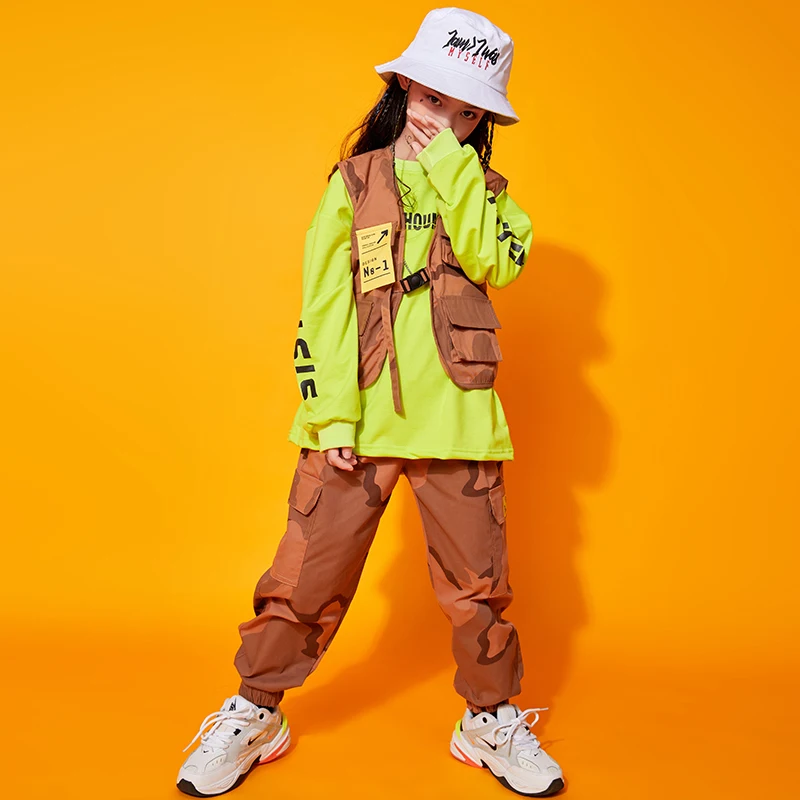 

Kid Hip Hop Clothing Sweatshirt Shirt Top Sleeveless Jacket Camo Cargo Pants for Girl Boy Jazz Dance Costume Clothes Street Wear