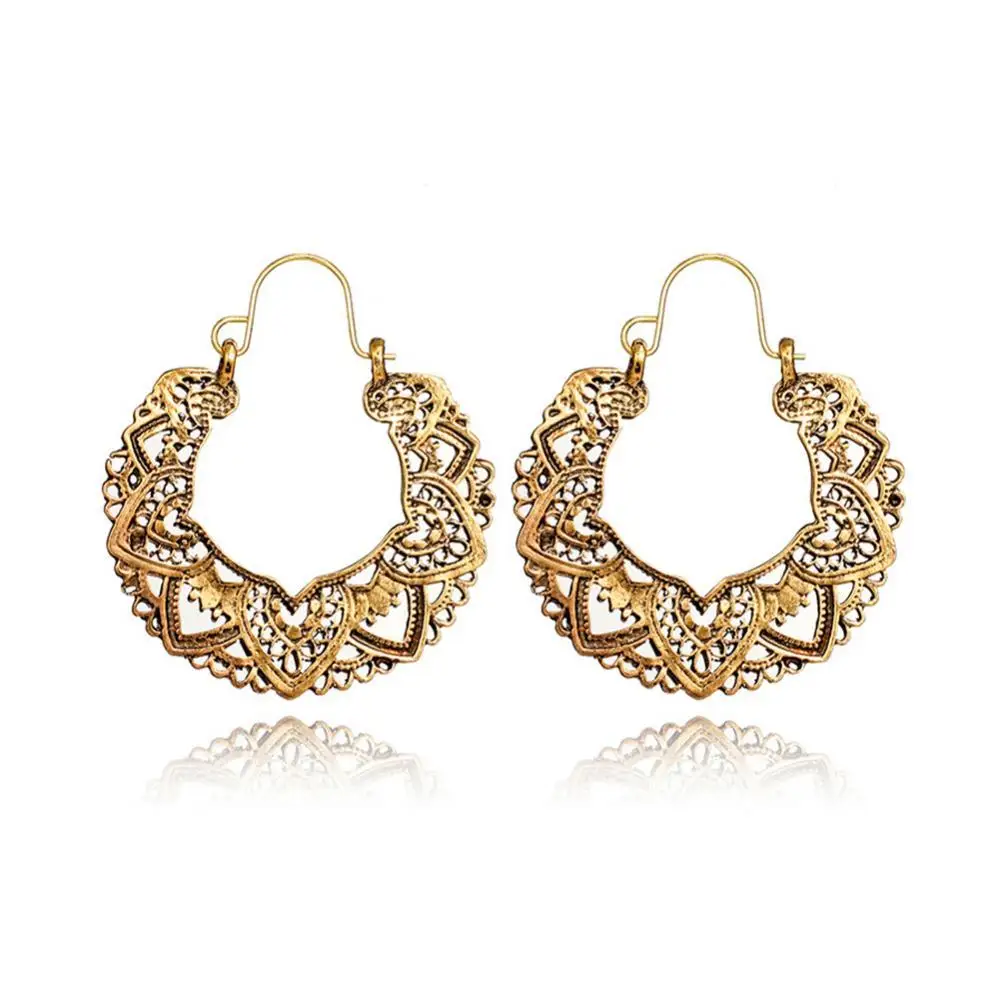 

Vintage Women Hollow out Geometric Heart Petal Hoop Earrings Party Jewelry Gift