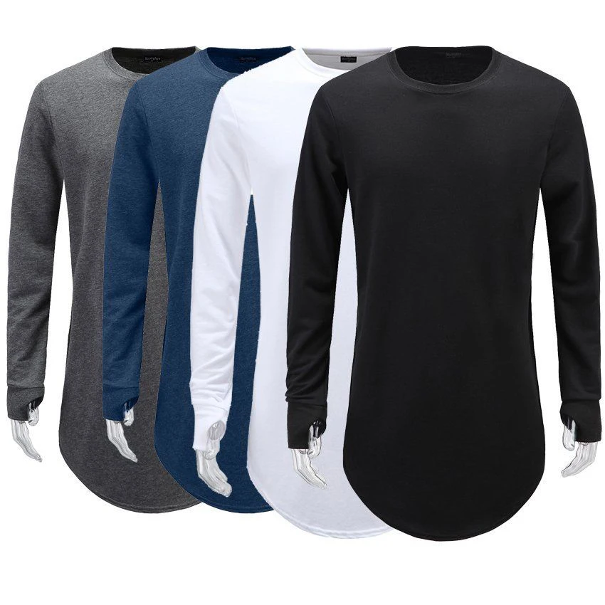 

Mens Thumb Hole Cuffs Long Sleeve T-Shirt Basic Hipster Top Tee Male Hip Hop Clothes Homme Round Collar Solid Streetwear New