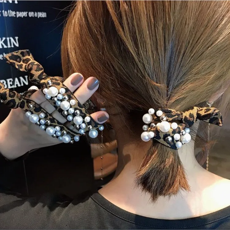 Женские резинки для волос с леопардовым принтом жемчужные радужной расцветки