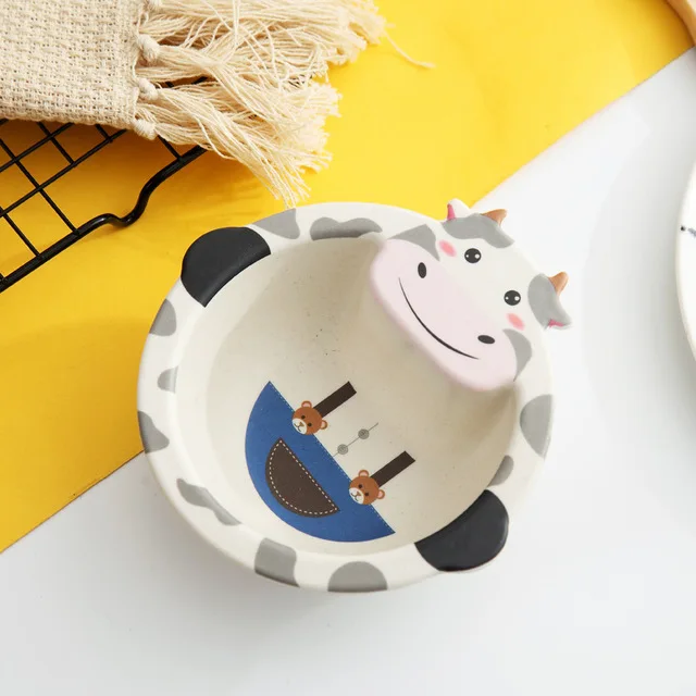 Столовые приборы детская посуда hello kitty чаша окружающей среды из натурального бамбукового волокна мультфильм посуда и тарелки наборы Посуда и тарелки - Цвет: Cow