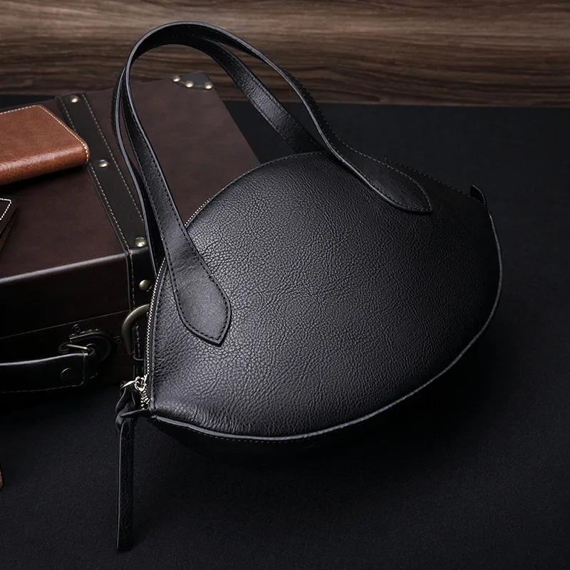 

Office Lady Solid Soft Cowhide Handbags Genuine Leather Small Shell Bags Black Simple Women Casual Zippers Fashion Tote Bags