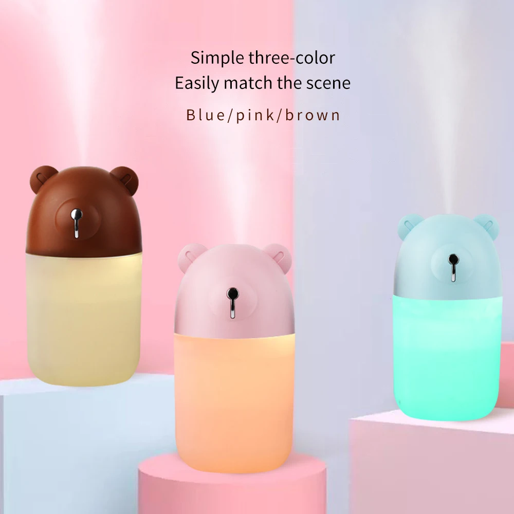 

280ml Mini Air Humidifier Cute Bear USB Aroma Essential Oil Diffuser With Colorful Night Light Car Home Office Air Purifier