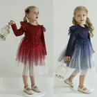 Одежда для девочек с блестками и длинными рукавами; Сезон осень-зима; Детские платья для девочек; Бальное платье-пачка принцессы для дня рождения; Детская одежда