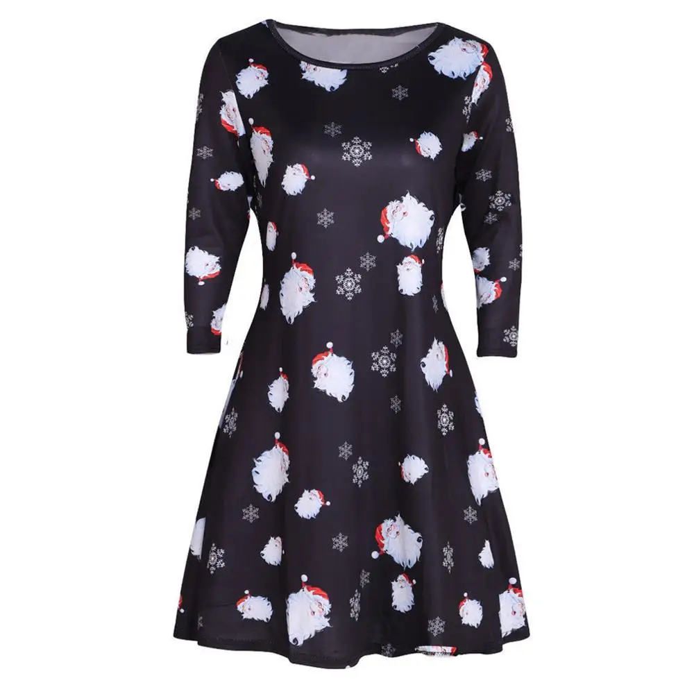 Большой Размеры женское платье с длинным рукавом круглой горловиной рисунком