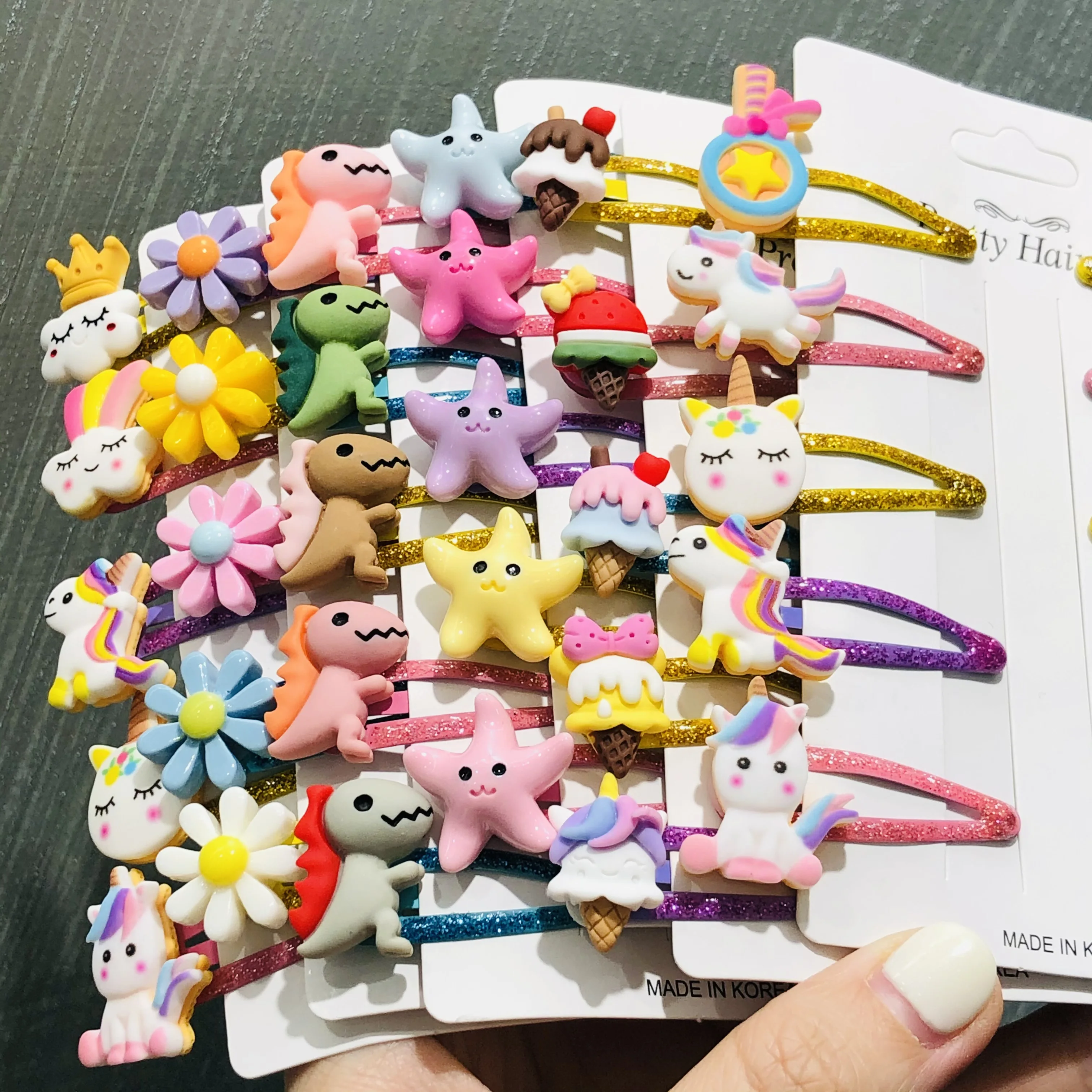 

10Pcs/Set Flower Unicorn Dinosaur Ice Cream Hairpins For Girls Headwear Sweet Hair Clips Barrettes Kids Fashion Hair Accessories