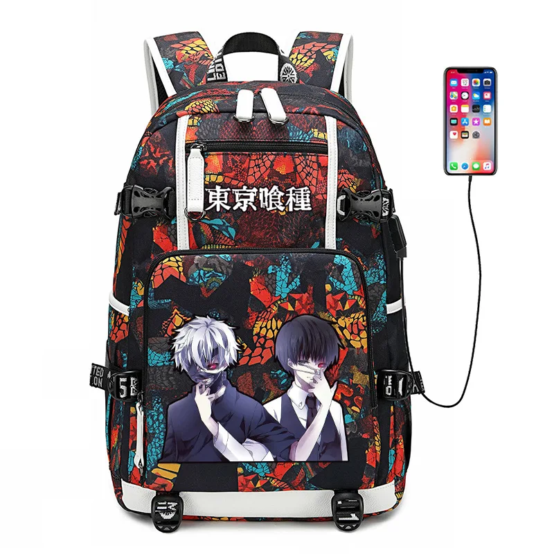 Токийский Гуль Kaneki Ken рюкзак с USB-портом Сумка узором в виде змеи школьные ранцы