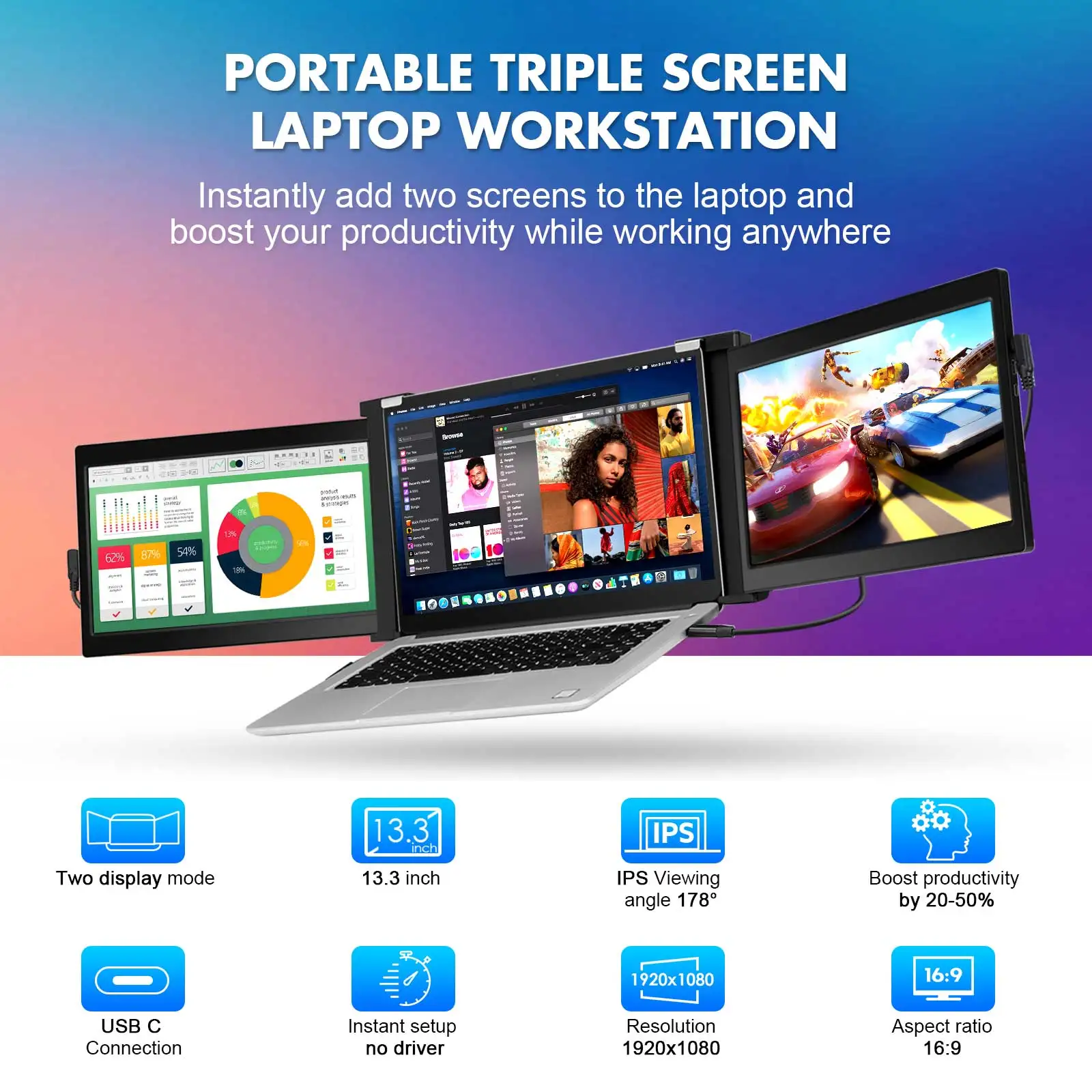 

Eyoyo портативный двойной монитор IPS 1080P USB C HDMI дисплей FHD PS4 игровой тройной монитор экран ноутбука 13,3 "для ПК Xbox Switch