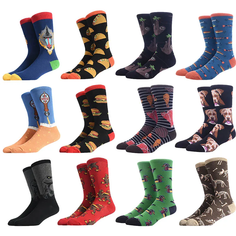 

[SOPLCAALCK]Combed Cotton Big Size Happy Funny Socks Cotton Wedding Creative Design Crew Socks Man Chaussette Homme Divertido