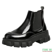 new fashion spring autumn platform ankle boots women thick heel platform boots ladies worker boots black