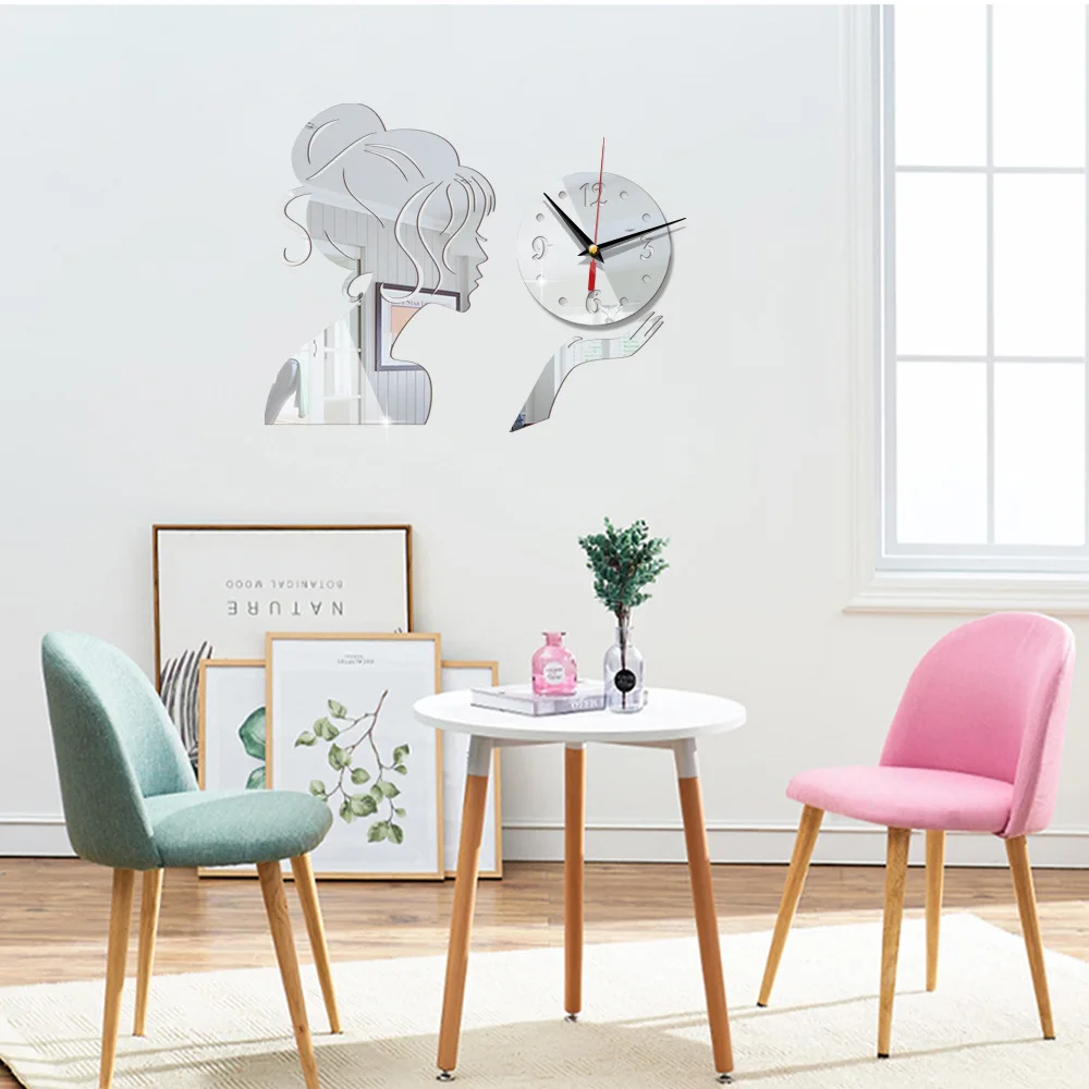

Home creative girl mirror acrylic clock silent wall clock bedroom modern fashion wall stickers