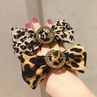 fashion leopard print hair scrunchies inlay rhinestone circle bowknot ponytail hair tie for women girls hair accessories