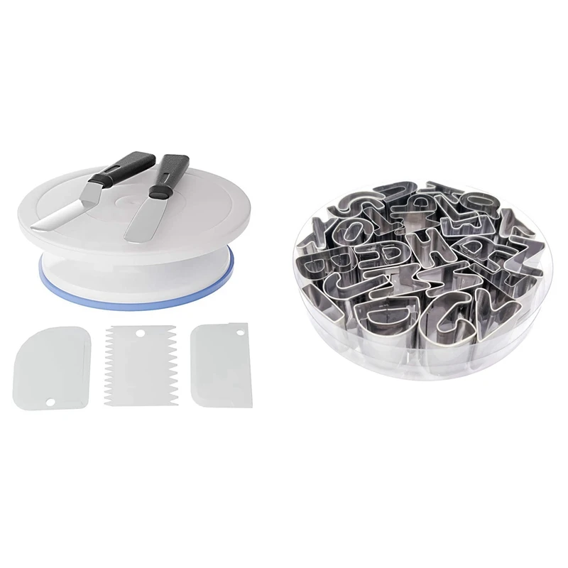 

Форма для печенья с буквами алфавита, набор для резки с цифрами для печенья, 6 предметов, 11 дюймов Вращающийся Поворотный круг для торта