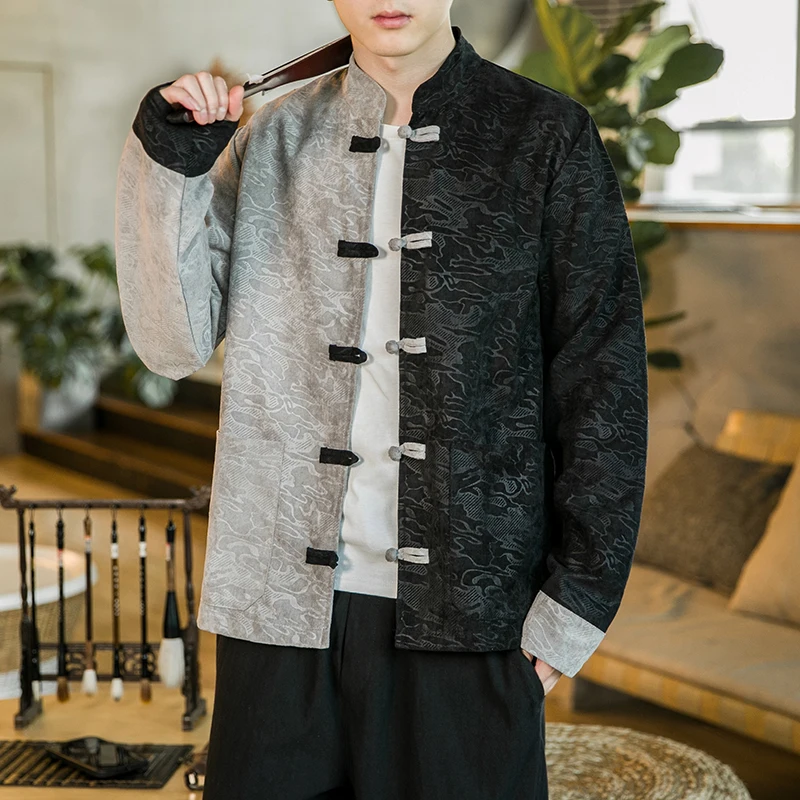 Мужская куртка с тиснением традиционная китайская одежда воротником-стойкой и