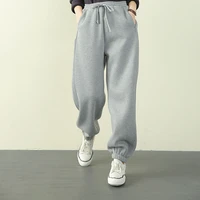 2021 winter plus size sports pants womens fashion all match winter plush loose pants solid color thin warm casual pants