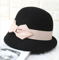 100 wool high quality bowtie ribbon bucket hat new beautiful cute cool fashion hats for women solid color womens hats for 2021