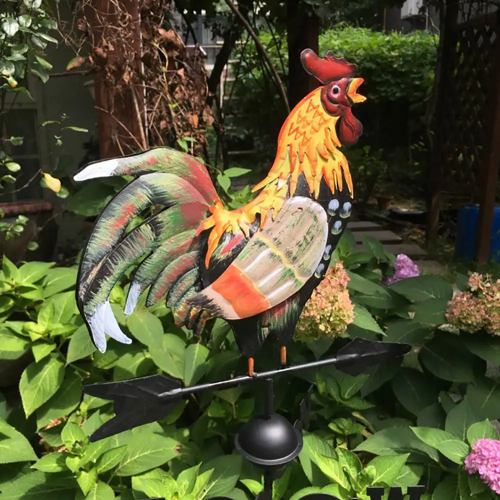 

Retro Durable Weather Vane Spinner Wind Direction Rooster Design Decor Colorful Iron Structure Professional Garden Yard Easy Use