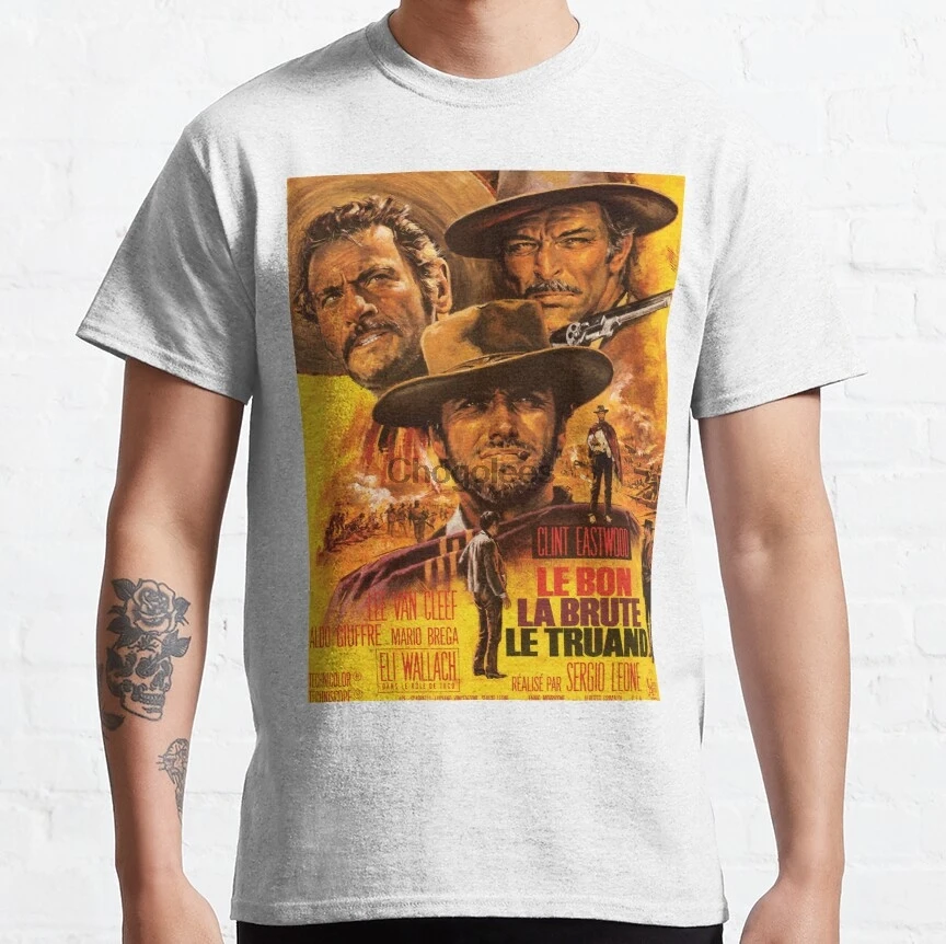 Хорошие плохие и уродливые винтажные французский постер фильма Мужская футболка