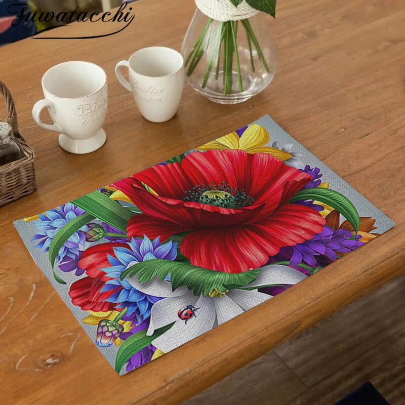 Столовые приборы с цветочным принтом Fuwatacchi Подсолнухи кухонные столовые льняные